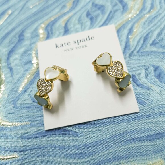 Kate Spade Jewelry - Kate Spade Take Heart Gold White Huggie Earrings. New with pouch